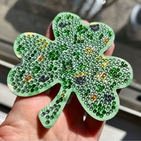 2/$16 - No. 01 - Sparkly, Diamond Art Shamrock Clover Holiday Coaster, Green - Picture 3 of 17